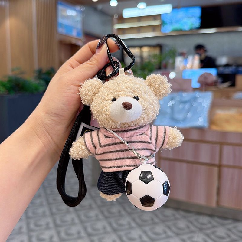 teddy bear keychain, soccer keychain, striped t-shirt keychain, car keychain, bag charm, plush keychain, sports accessory, trendy keychain — image 3
