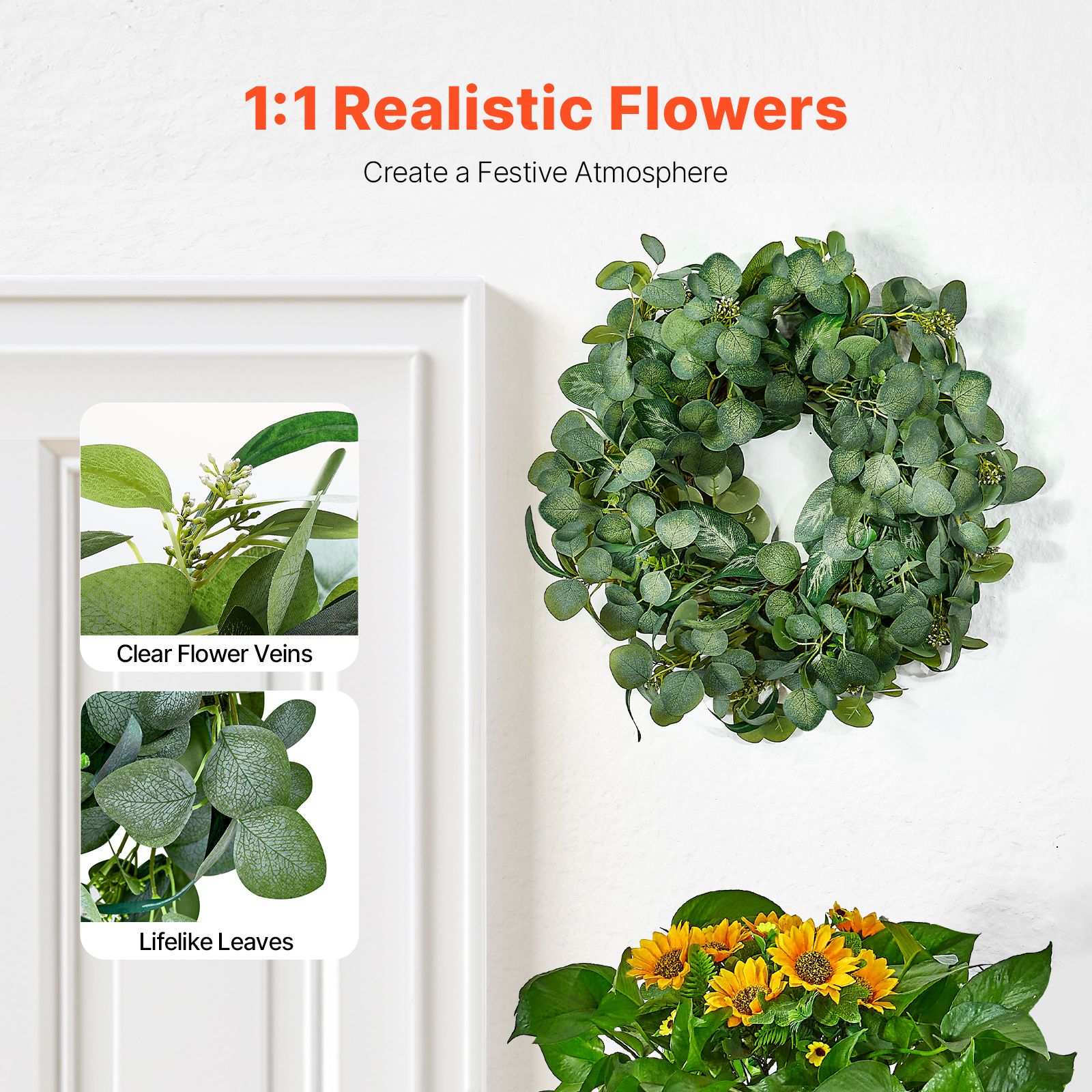 Artificial Decorative Wreath 66.04 cm Green Eucalyptus Leaves Year Round โ image 2