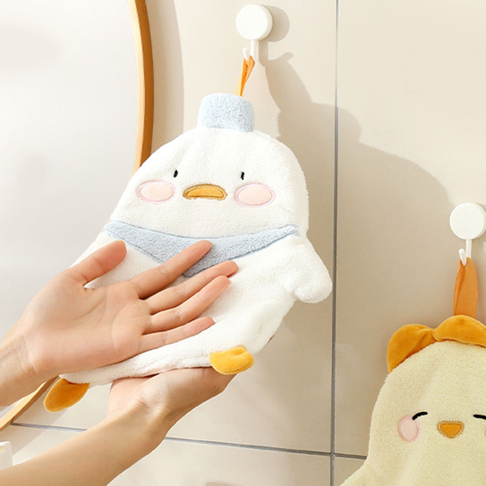 Animal Hand Towel Soft Cute Wall Mounted Dish Cloth Hand Dry Towel for Kitchen Bathroom Duck — image 5