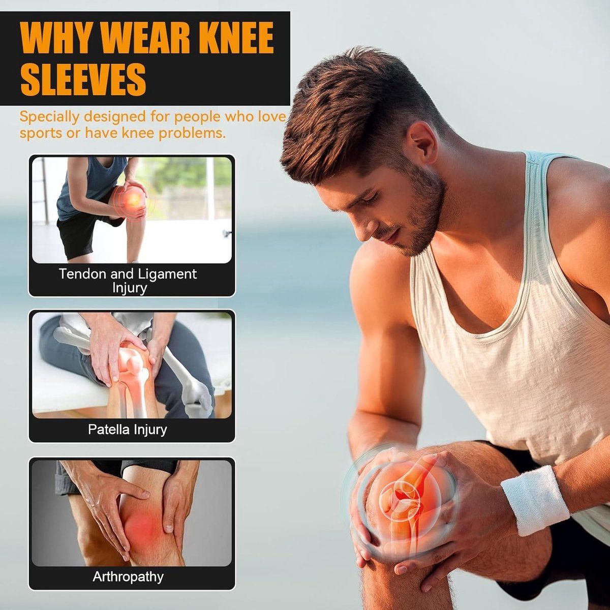 1 Pair Bamboo knee brace, Sports knee brace for men and women, Compression knee brace for running and training grey, XL — image 2
