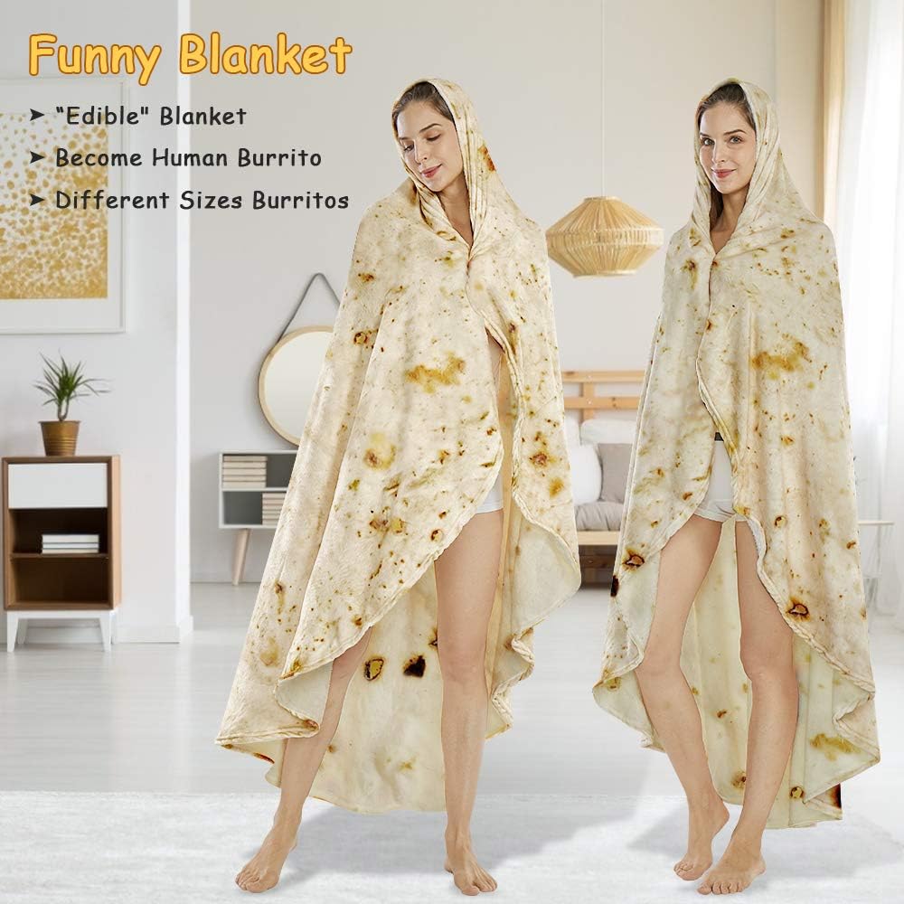 Burritos Tortilla Throw Blanket(Beige), Novelty Funny Round Blanket for Adults & Kids, Soft Flannel Tortilla Wrap Blanket(71",Adults) — image 4