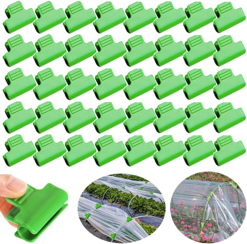 Greenhouse Film Clips for Securing Fleece, Netting and Covers to Garden Hoops, Reusable Plant Tunnel Clamps, 11 mm, Green