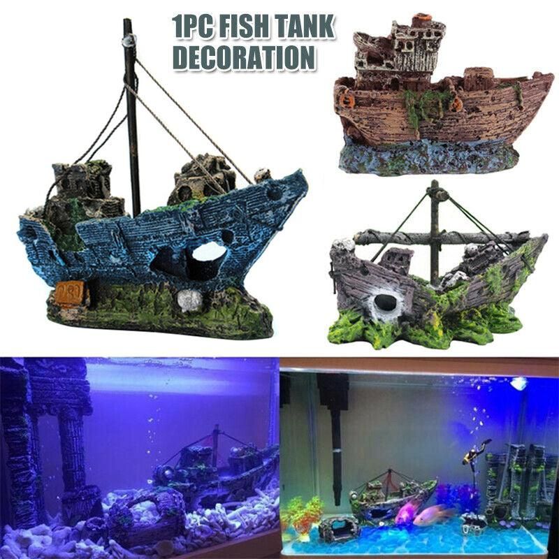 Aquarium Fish Tank Boat Ornament Pirate Ships Resin Landscape Underwater Decor - A080 Ship โ image 2
