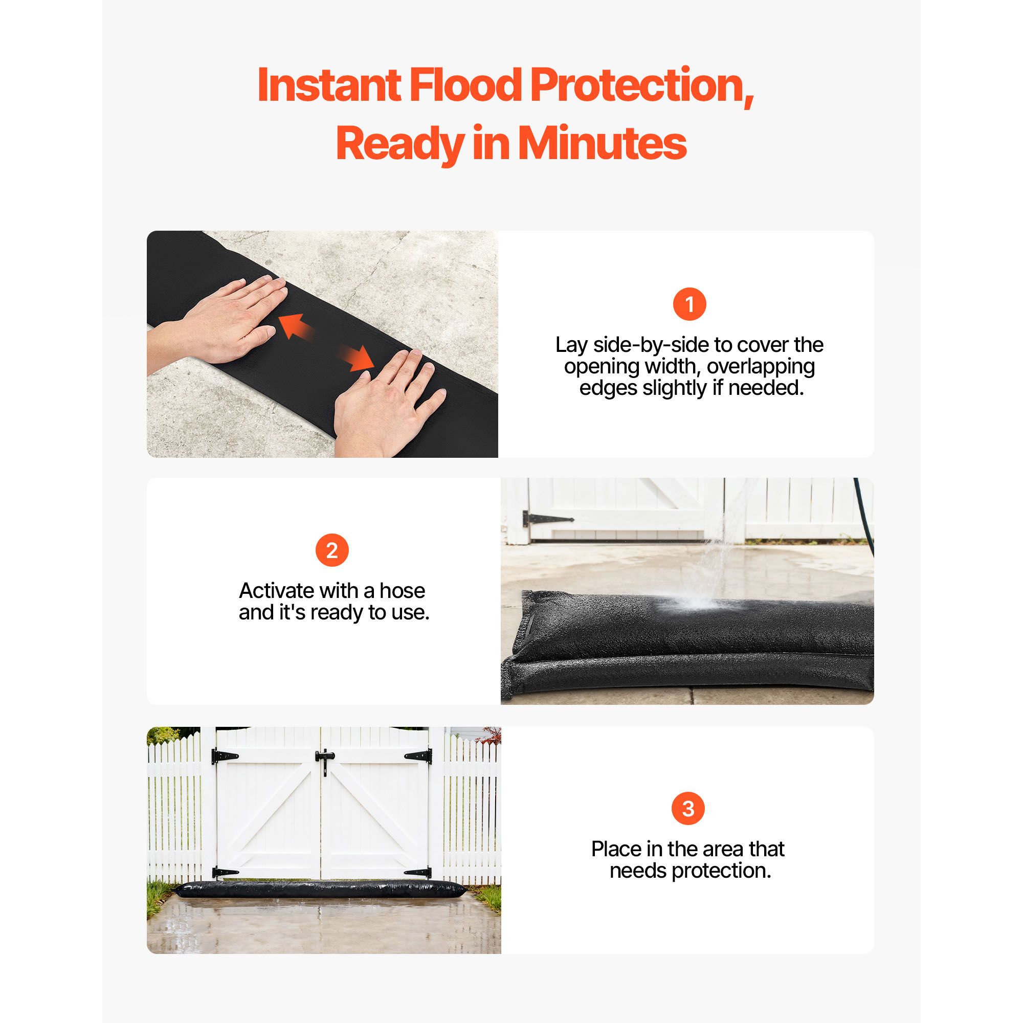 Flood Barrier, 8 Pack, 3050 x 210 mm Flood Bags Activated by Water, Reusable Water Absorbent Barrier, Sandless Sandbags Blockage, Flooding Prevention Bags for — image 4