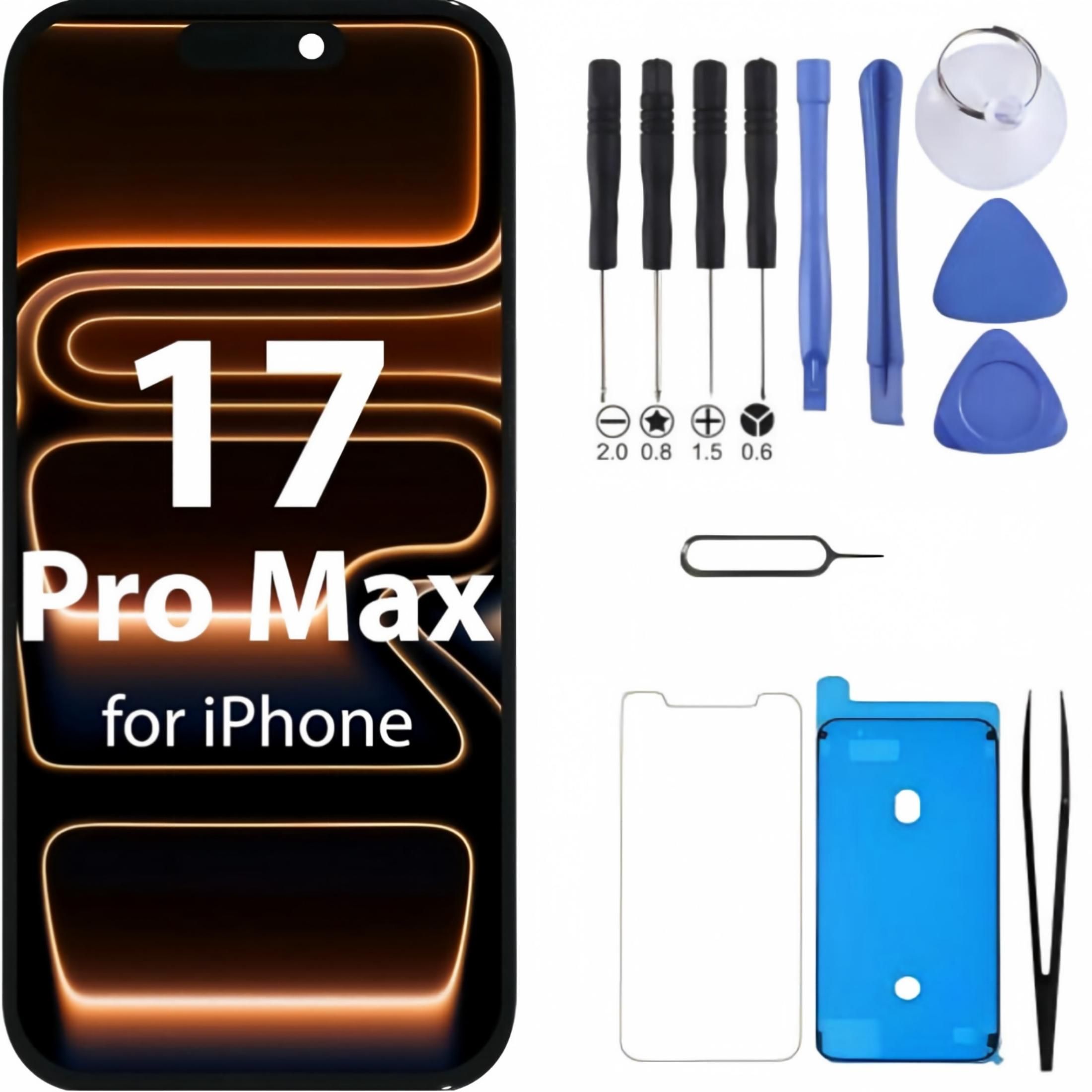 iPhone 17 Pro Max Screen Replacement, 6.9 Inch Incell LCD Display Touch Screen Digitizer, Comes with Full Repair Tool Kit and Tempered Glass Protector for