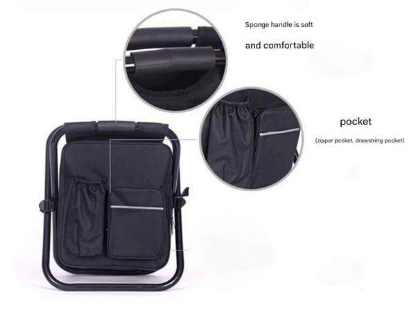 Black Insulated Cooler Backpack Chair, Folding Stool for Picnic & BBQ Outdoor Camping — image 5