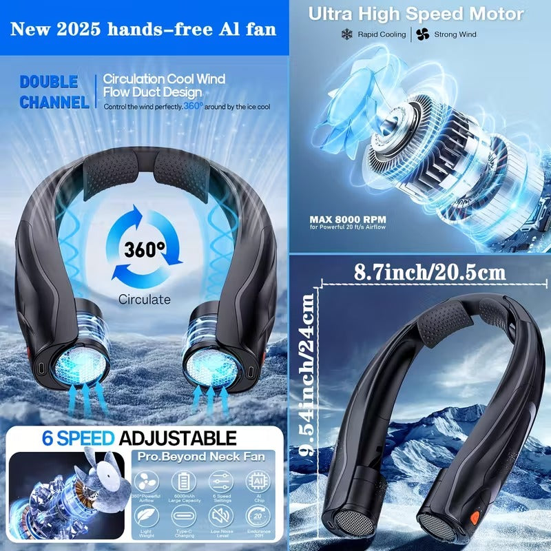 Neck Fan Portable USB 6000mAh 6-Speed Cooling — image 5