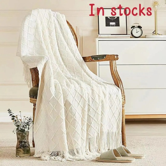 Mint green Nordic Minimalist Knit Throw Blanket – 127×180cm Lightweight, Soft & Breathable Fleece-like Fabric with Tassel Edges for Sofa, Bed, Yoga & Air — image 3