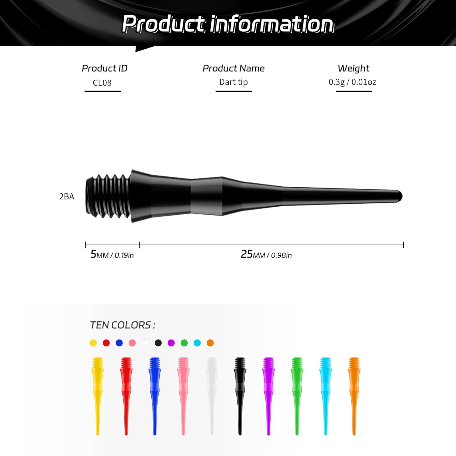 2BA Thread Soft Tip Dart Points 500 Pack, 10 Colors, Plastic Tips Replacement,Darts Accessories 500pcs โ image 2