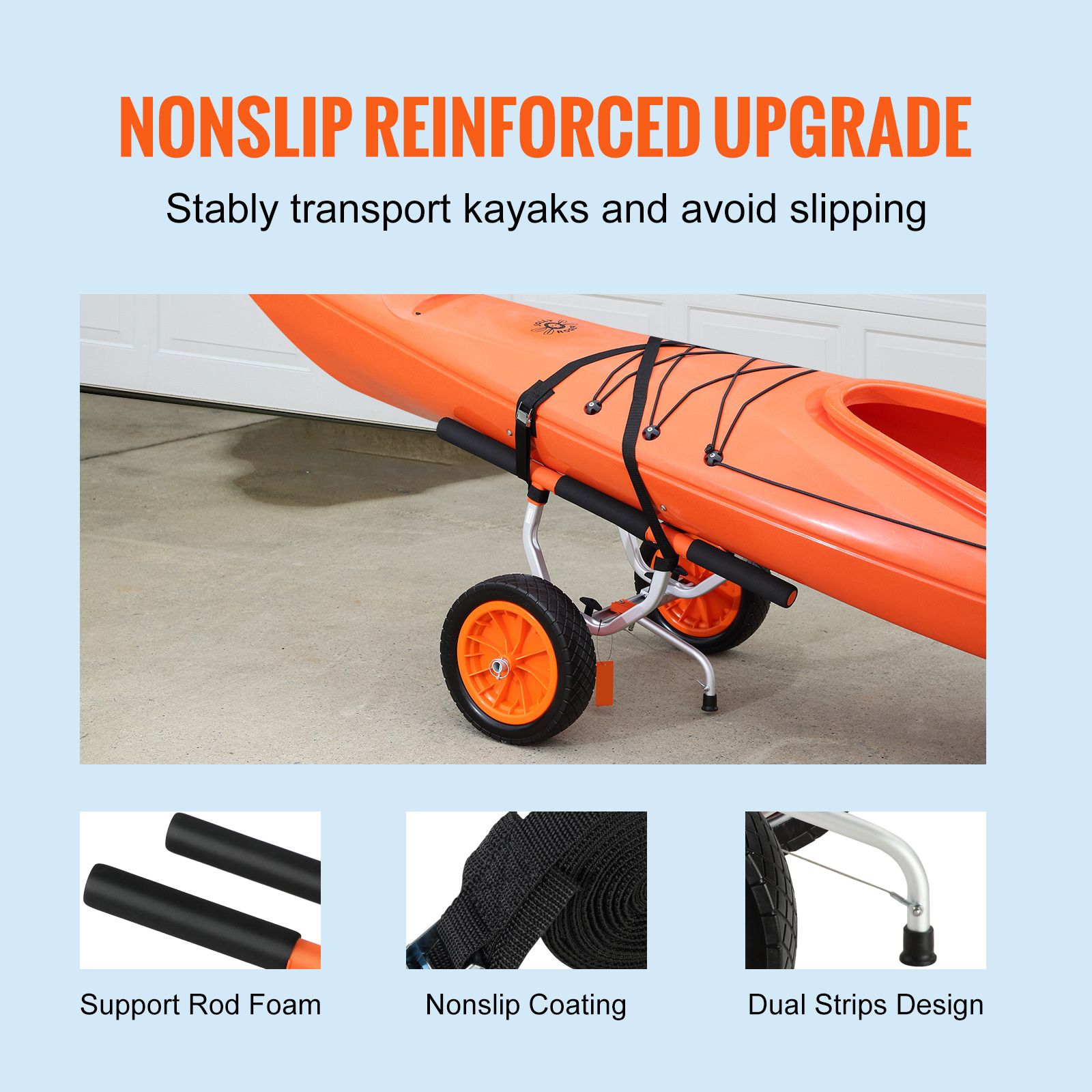 Adjustable Kayak Cart Canoe Boat Carrier 450lbs Load with 12'' Solid Tires — image 4