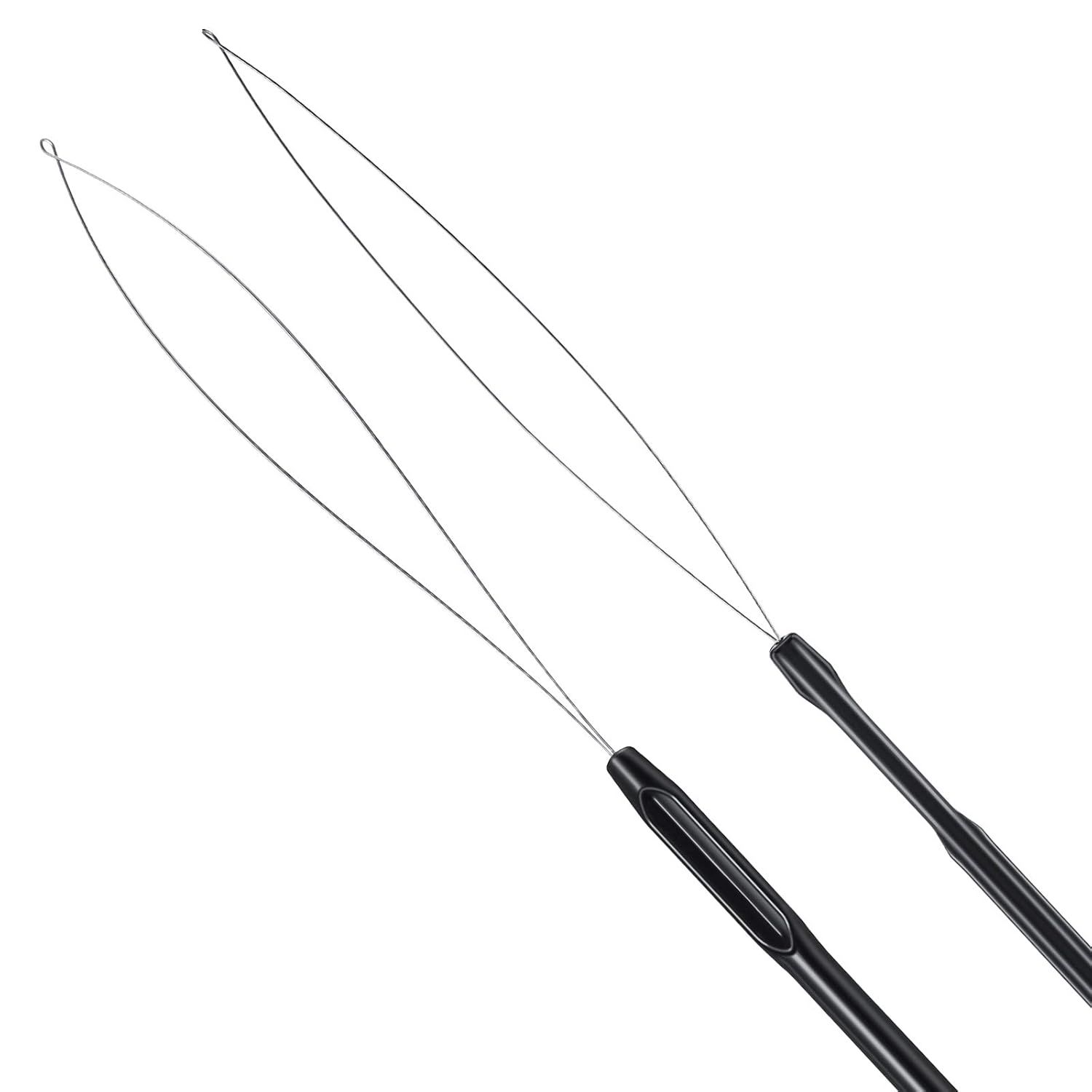 10 Pieces Hair Extension Loop Needle Threader Pulling Hook Tool and Bead Device Tool Black Loop Threader for Hair or Feather Extensions (Black) โ image 2