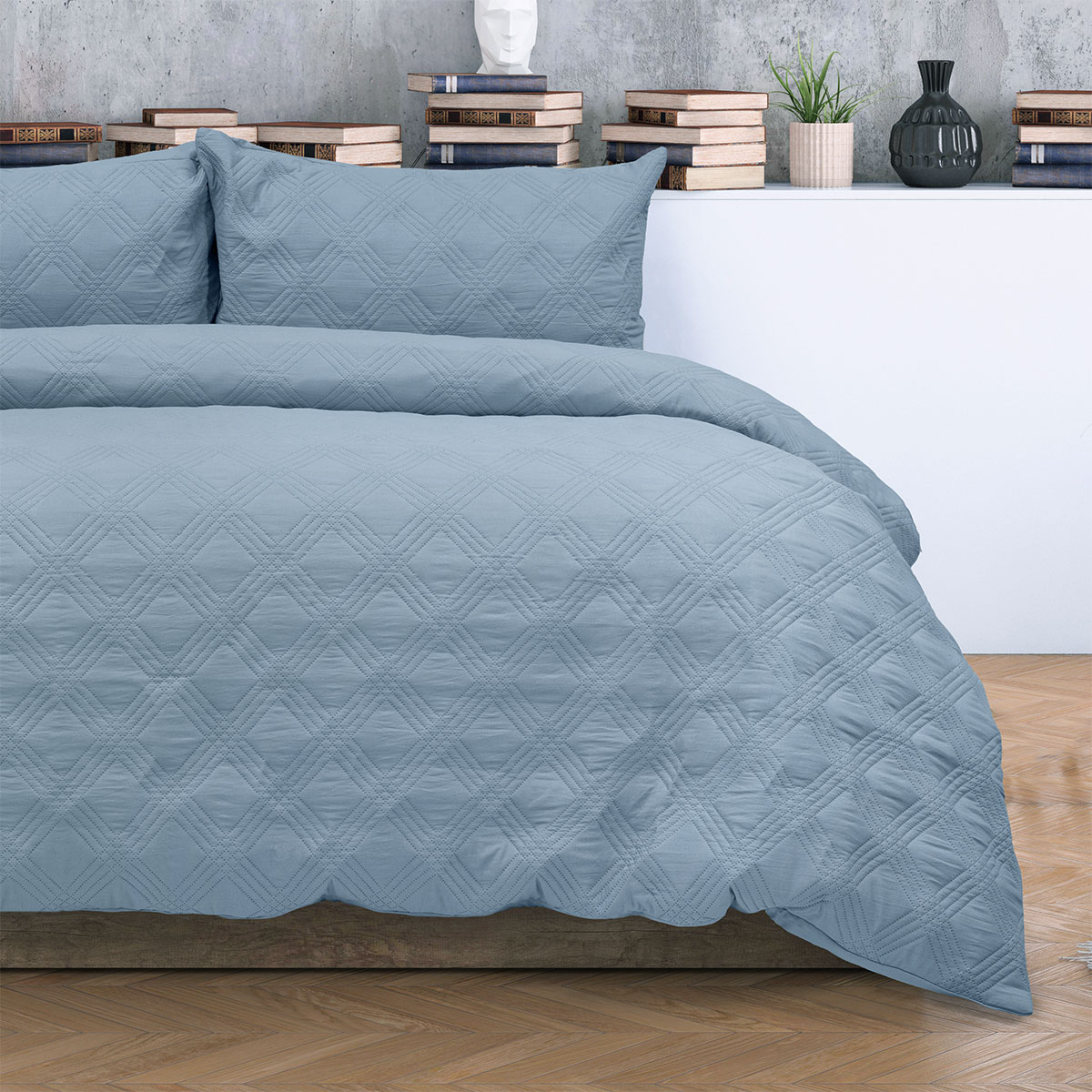 Ardor Carter Mineral Blue Embossed Vintage Washed Geometric Quilt Cover Set King โ image 3
