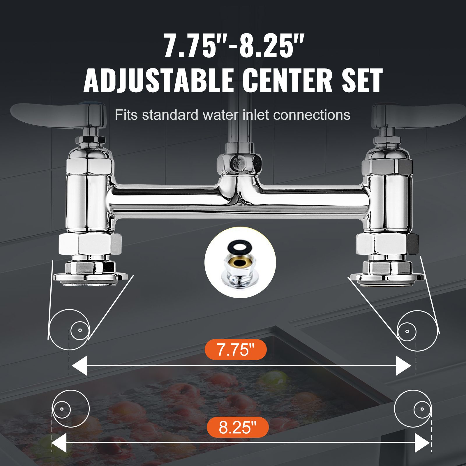 Commercial Faucet with Pre-Rinse Sprayer, 26" Height, 8" Center, 12" Swing Spout, Deck Mount Kitchen Sink Faucet, Brass Constructed Device with Pull Down — image 6