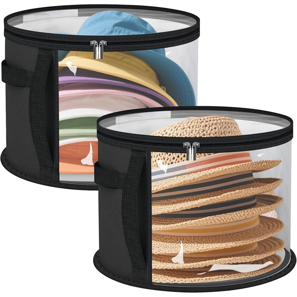 2PCS Extra Large Clear Hat Organizer for Travel and Wardrobe, Holds up to 7 Hats, Round Hat Box Storage for Women & Men,Large Capacity Cowboy Hat