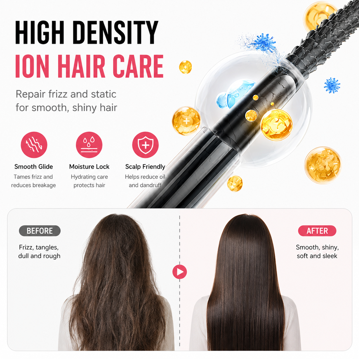 Pink 2 in 1 Wireless Hair Straightener and Curler Brush - Lightweight Ceramic Negative Ion Hair Styler with 4 Adjustable Temps and Anti-Scald Dense Comb Teeth โ image 3