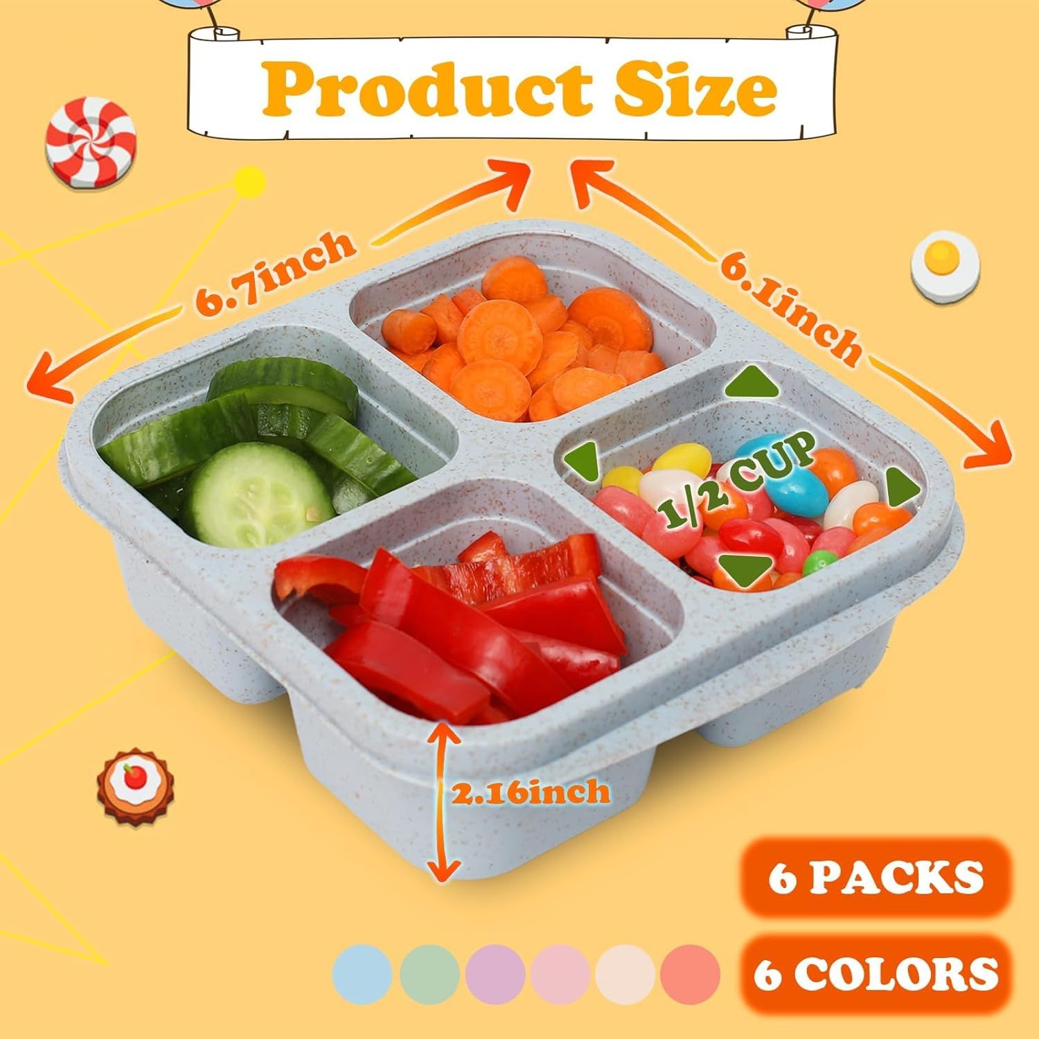 4-Pack Wheat Straw Bento Snack Boxes, 4-Compartment Reusable Lunch Containers for Kids & Adults, BPA-Free Portion Control, Microwave & Freezer Safe — image 3