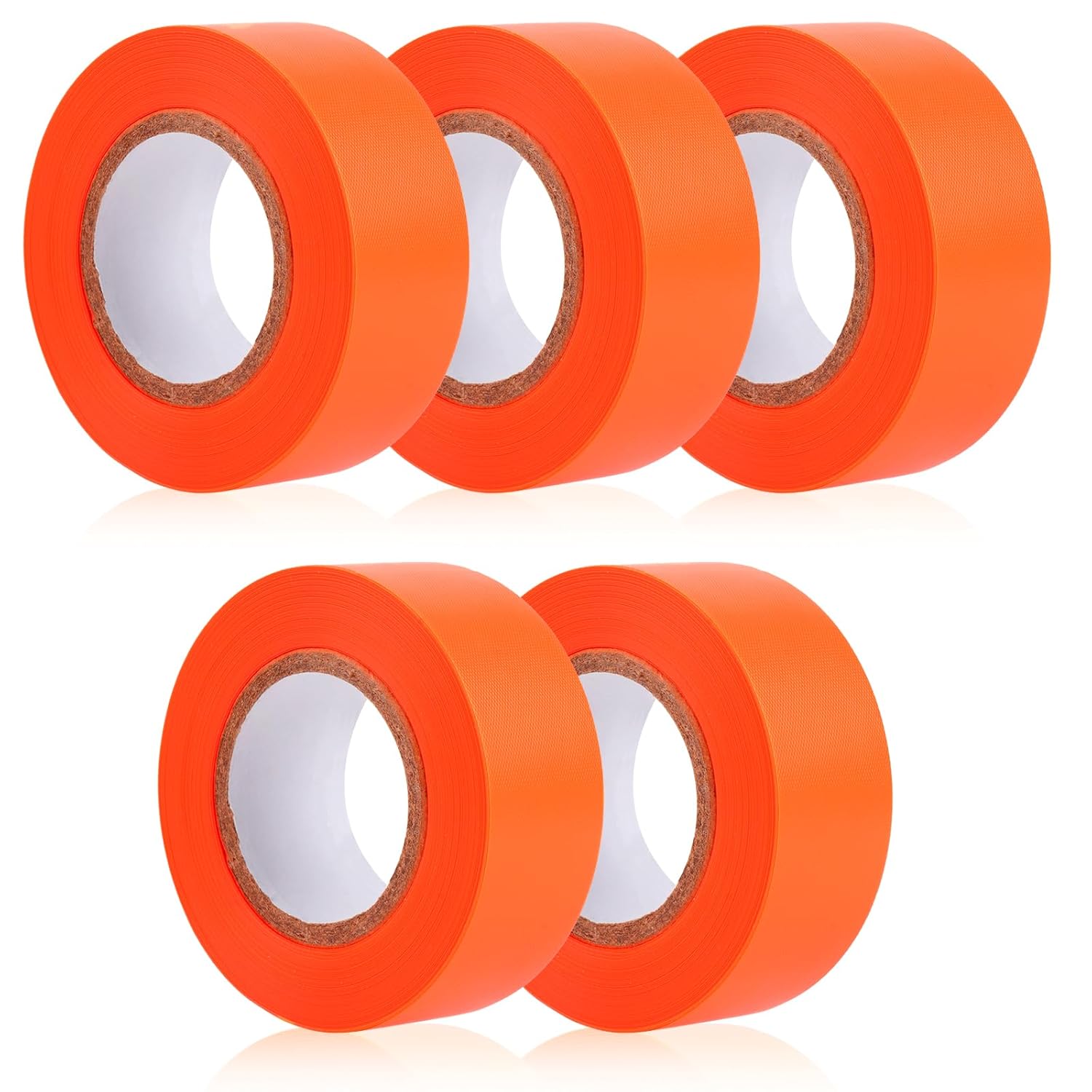 5 Pack Orange Flagging Marking Tape, 1" x 100′ Non-Adhesive Survey Ribbon Rolls, Fade-Resistant Tapes for Hunting Trail, Tree, Boundaries and Hazardous Areas