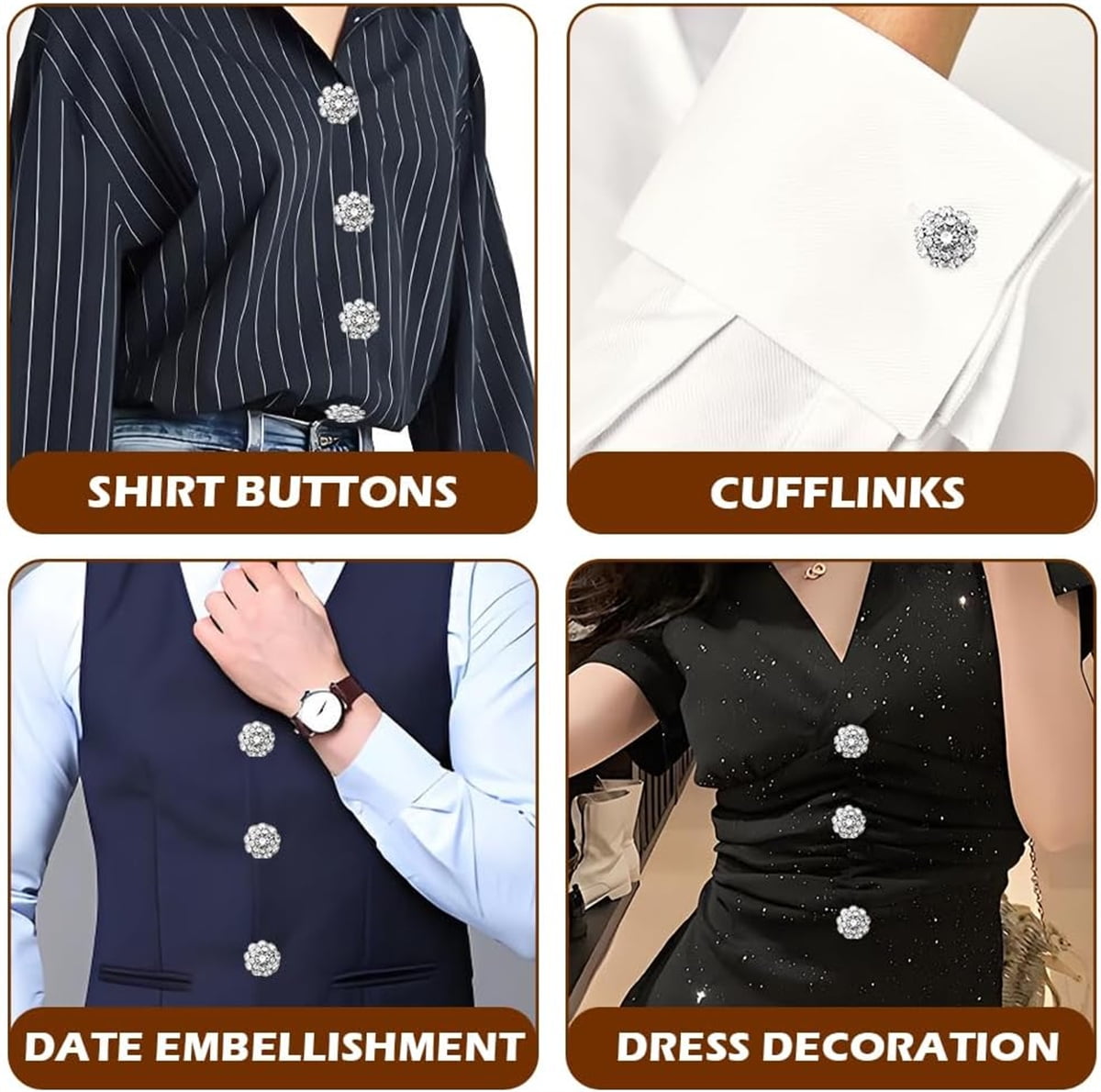 Rhinestone Button Cover 5 Pcs Golden Crystal Cover for Women Blouses Detachable Shirt Clips Buttons Crystal Fancy Buttons for Dress Suit Jeans Clothing DIY — image 4
