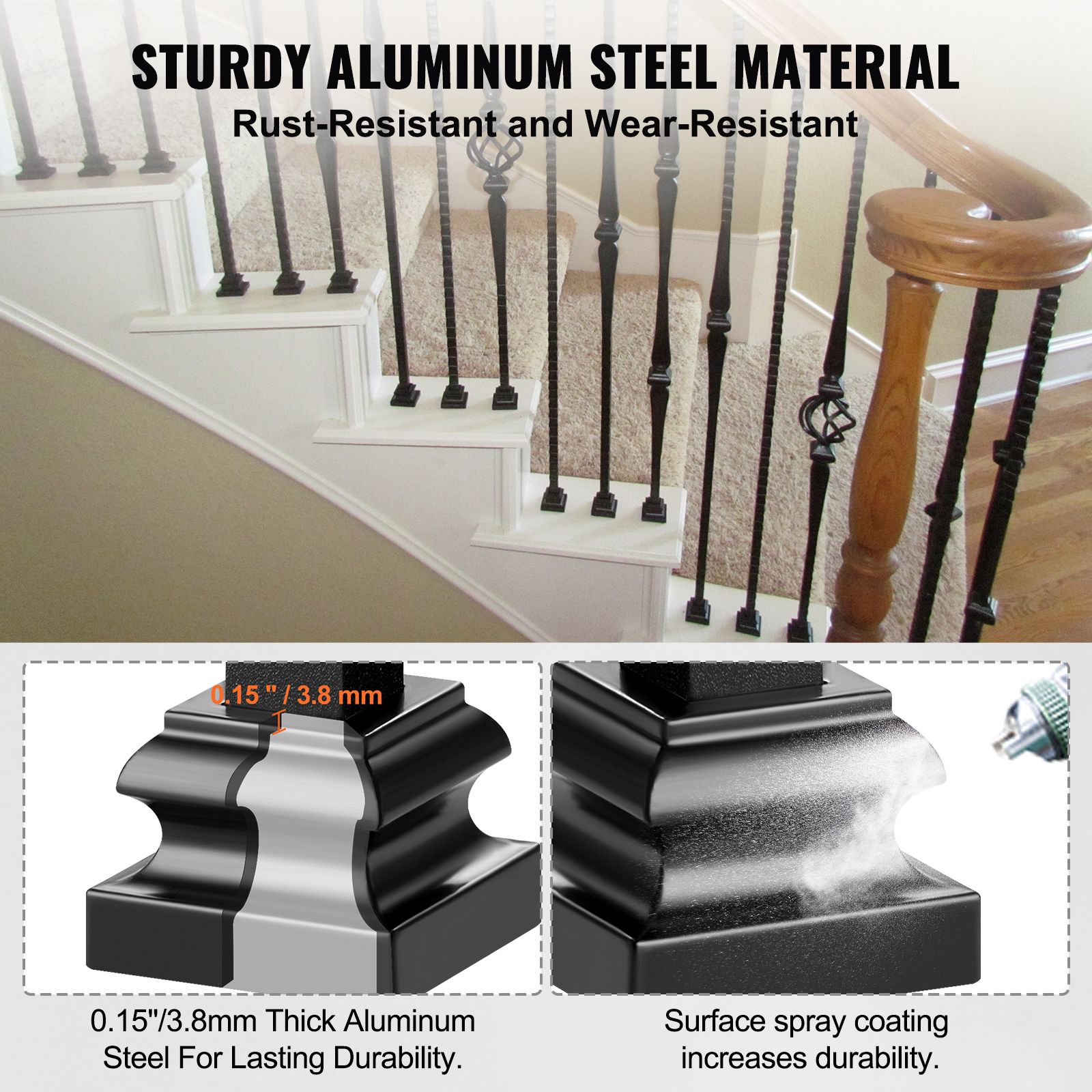 50 PCS Aluminum Alloy Baluster Flat Shoes Wrought Spindles for Staircase — image 3
