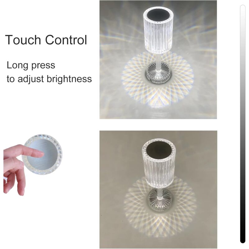 Crystal LED Table Lamp, Rechargeable Cordless Table Lamp, Touch Dimming LED Bedside Lamp For Living ROom Hotel Bedroom — image 3