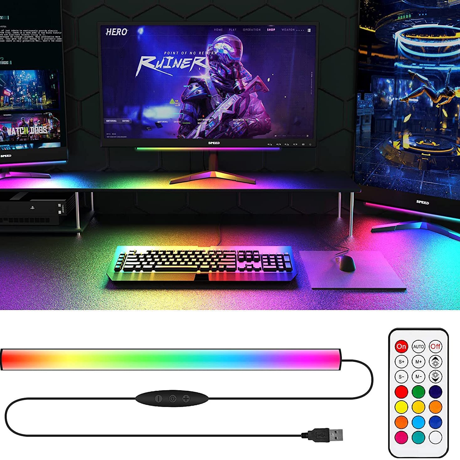 2 Pcs RGB LED Gaming Light Bar - Dual Color Temperature & Adjustable RGB Effects, USB-Powered Backlight for Monitors, Remote & Button Control, 30cm Lightweight โ image 2