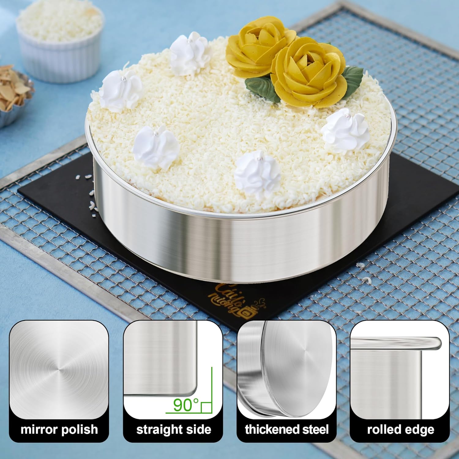 8 Inch Cake Pan Set of 2, Nonstick Stainless Steel Round Layer Cake Baking Pans with 100PCS Parchment Papers, Circle Cake Pan Tins for Birthday Christmas — image 3