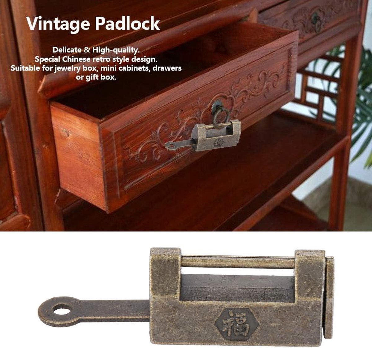 Vintage Retro Style Chinese Padlock - Charming Antique Lock Decoration for Dresser, Jewelry Box, Gift Cabinet and Furniture Locks (S) — image 2