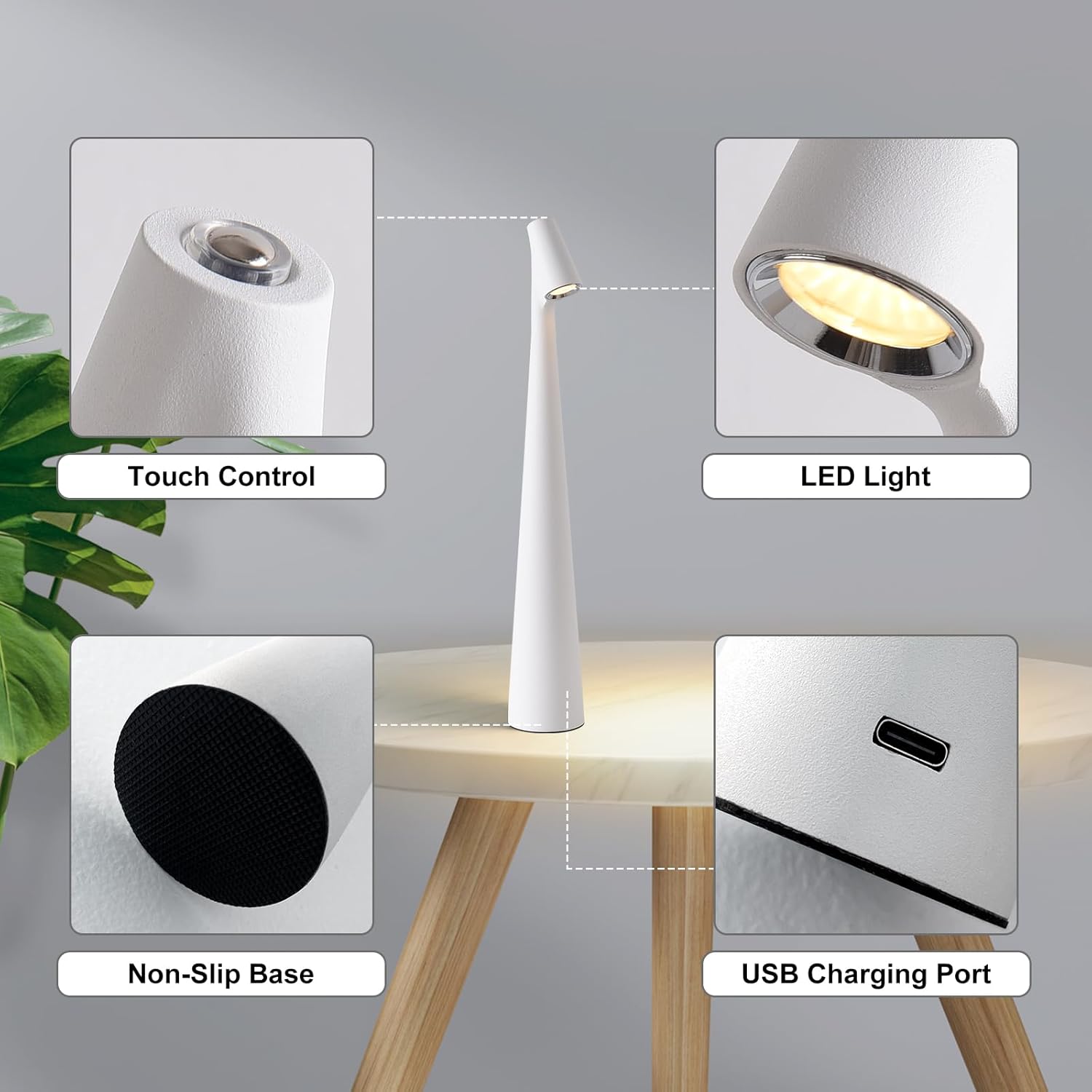 Portable LED Table Lamp with Touch Sensor, Metal Desk Lamp with 3 Brightness Levels, Rechargeable Night Light with 3 Colors Touch Control for Bedside and โ image 4