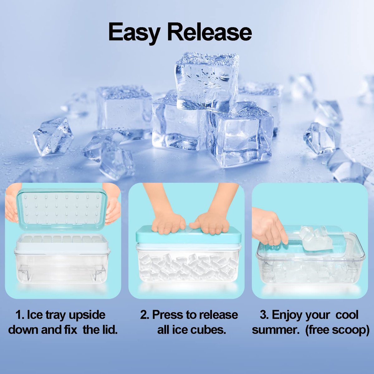 Frozen Ice Cube Trays - Food Grade Ice Cube Molds with Lids - Ice Cube Molds - 2 Layers, Blue - Releases all ice cubes in one second - Ice Cube Molds โ image 4