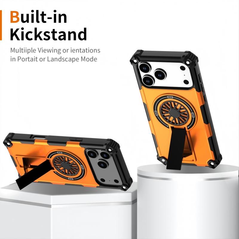 Armor Heavy Duty Magnetic Rotating Ring Kickstand Phone Case For iPhone 14 Pro, Anti-Drop Protective Cover In Orange โ image 5