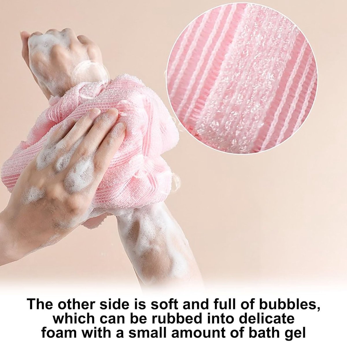 Back Scrubber Set | 2-Piece Exfoliating Shower Towel | Extra Long Exfoliating Washcloth for Men and Women - Scrub Cloth for Body Cleansing and Massage (Pink) — image 4