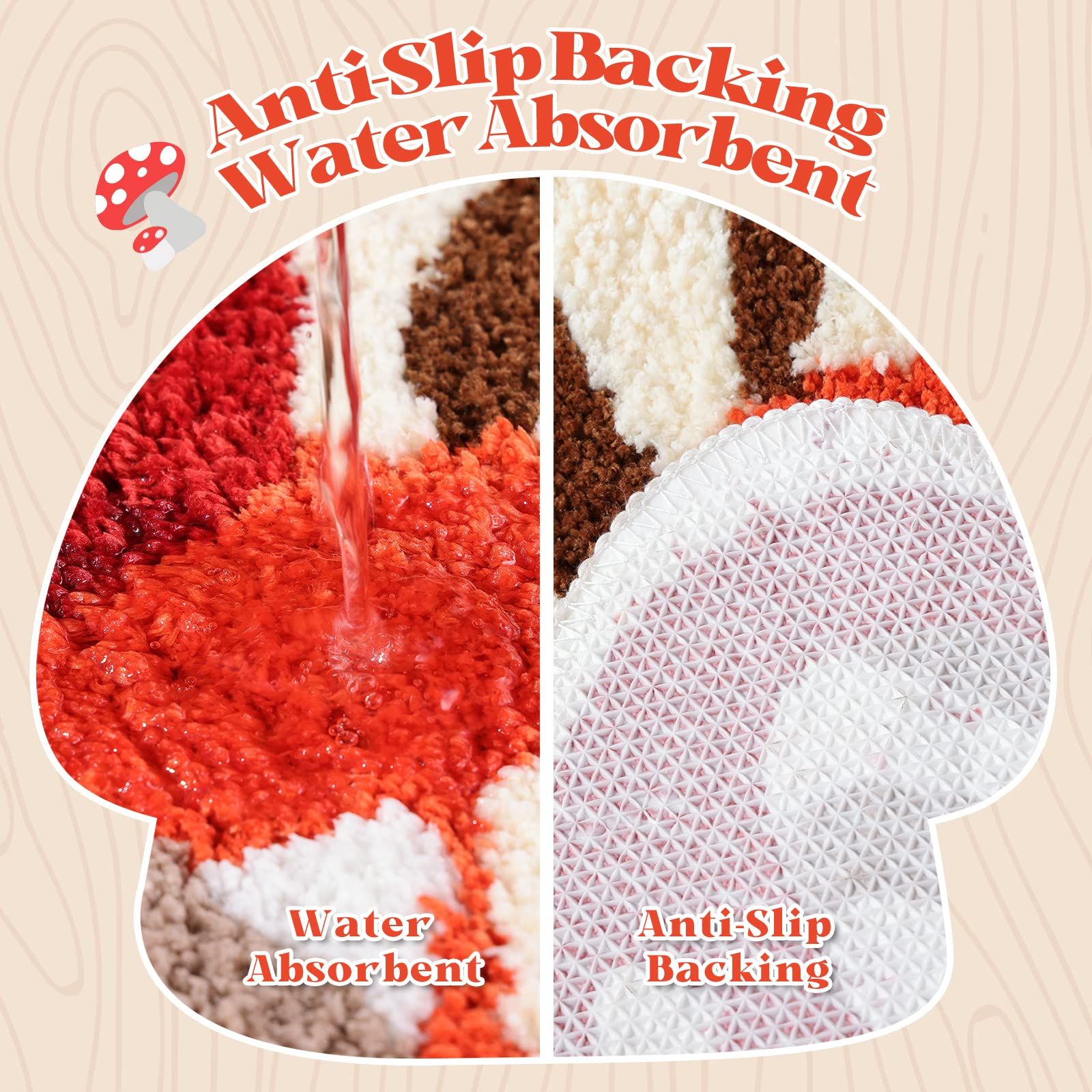 Bathroom Rugs Cute Bath Mat Non Slip Red Mushroom Bath Rug for Women Kids and Girls Strong Absorbent Soft Washable Bath — image 5