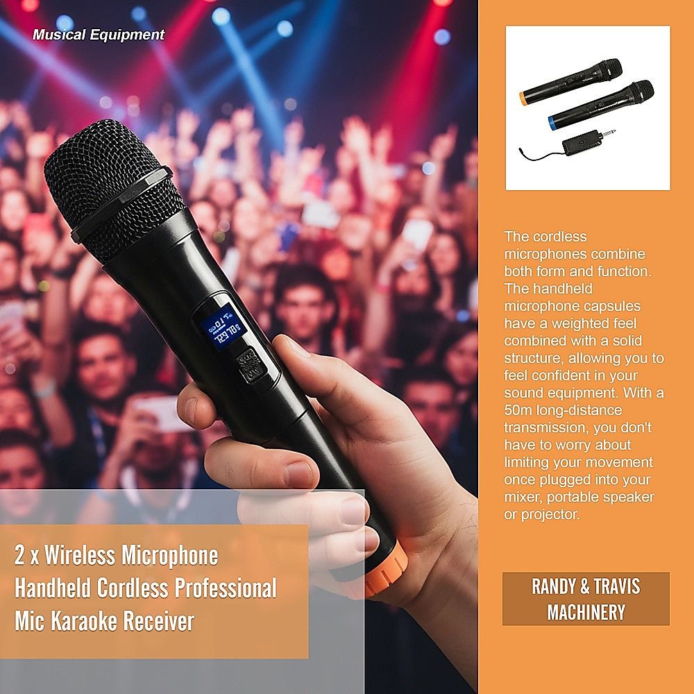 2 x Wireless Microphone Handheld Cordless Professional Mic Karaoke Receiver — image 6