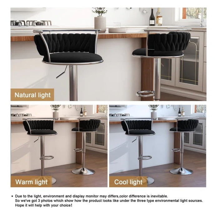 SERENITà Silver Swivel Upholstered Velvet Adjustable Height Counter Stool with Metal Frame Black (Set of 2) — image 4