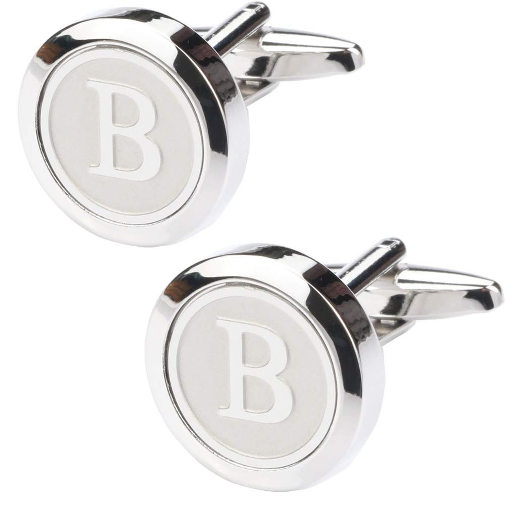 2PC Mens Classic Stainless Steel Initial Cufflinks Alphabet Initial Letter Cufflinks Business Wedding Shirts