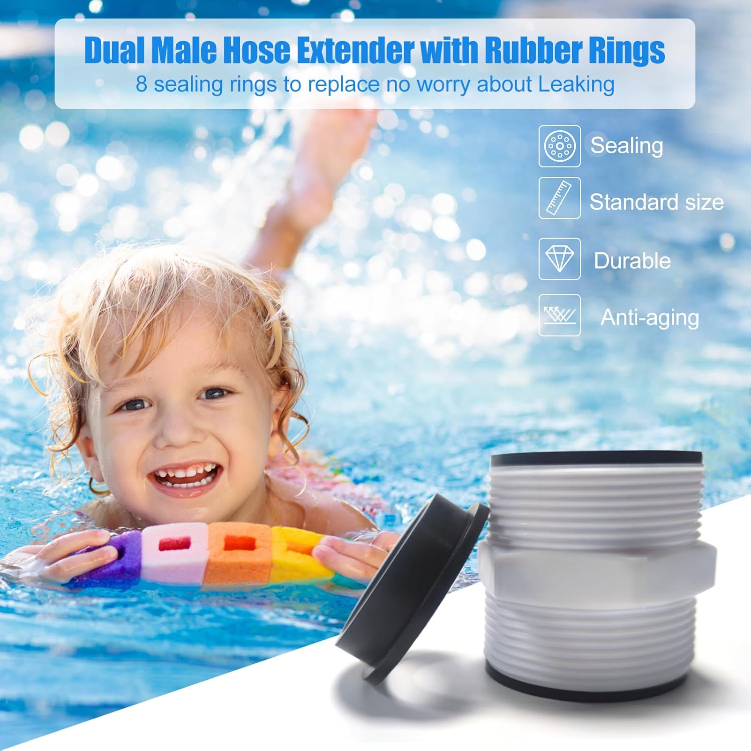 Pool Hose Connector for Intex Coleman Swimming Pool Pump Hose Extender Adapter with 11228 11412 L-Shape O-Ring Gasket | 2 Hose Connector 8 Sealing Rings — image 3