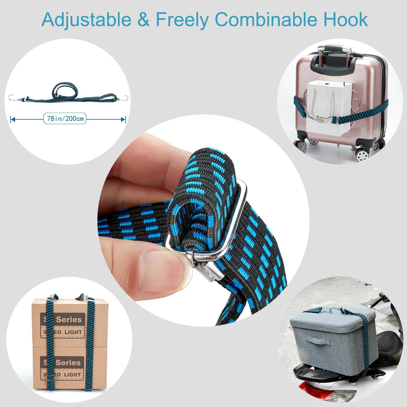 Stretch Elastic Bikes Luggage Hanging Rope Belts Strap with Hooks - wide elasticity and not easily damaged. 4M Blue โ image 3