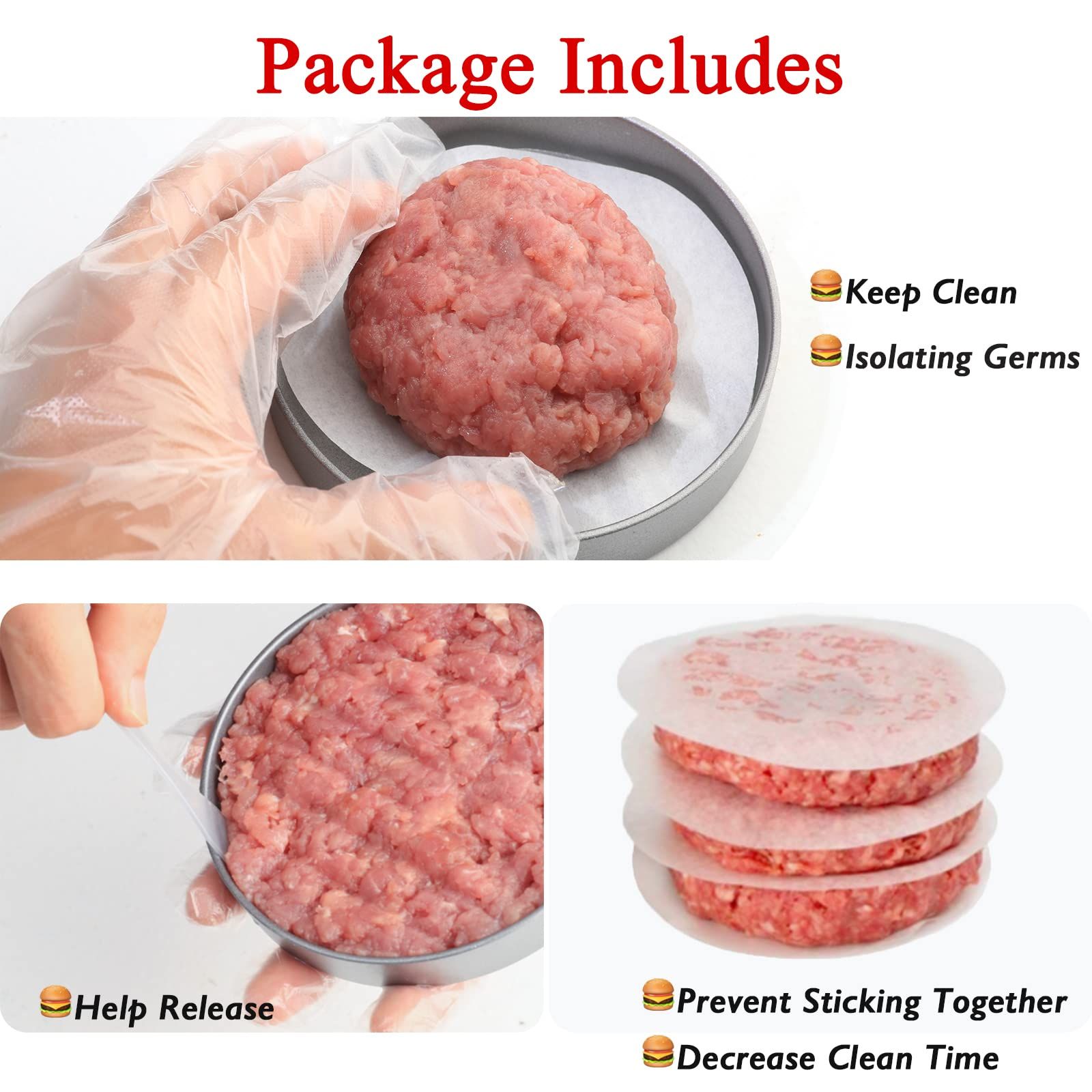 Hamburger Press Patty Maker Aluminum Non-Stick Burger Press with Wax Paper Plastic Gloves and Spatula, 4.5 in Diameter — image 4