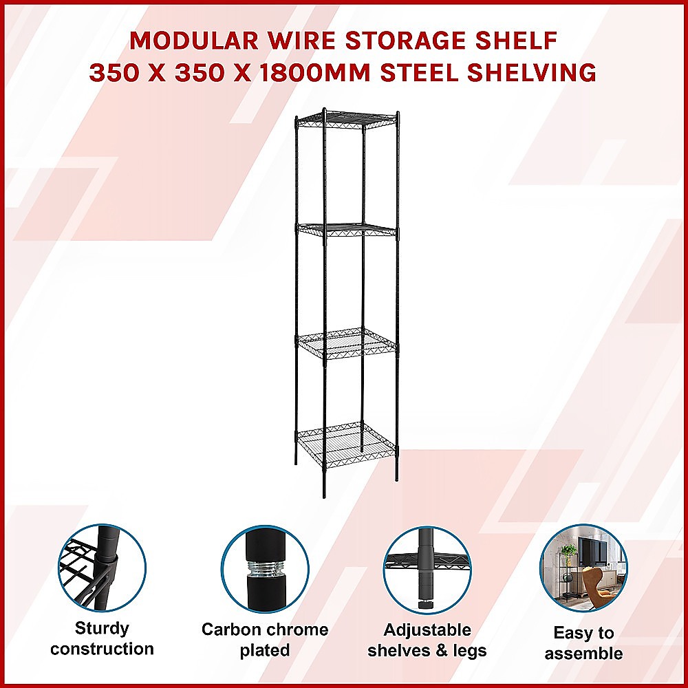Modular Wire Storage 35x35cm Steel Shelving Black With Fixed Legs For Garage Warehouse Or Kitchen Organisation — image 3