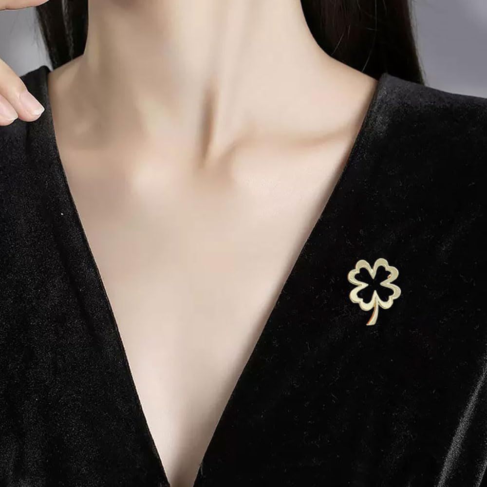 Hollow Four Leaf Brooch Pin for Women Girls Minimalist Clover Irish Shamrock Badge Corsage Brooches Cloth Dress Accessories — image 4