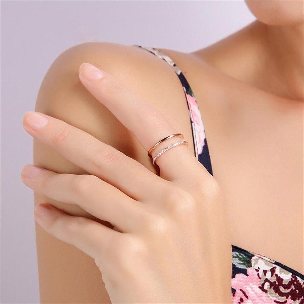 Hollow out double-layer micro inlaid ring for women, Korean fashion temperament, stainless steel rose gold jewelry โ image 4