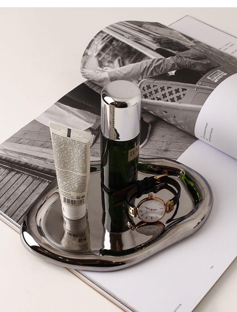 Silver Plated Ceramic Tray Set (Round & Long Shapes) – Minimalist Luxury Decorative Organizer for Jewelry, Vanity & Home Display| Other Styles Available in — image 3