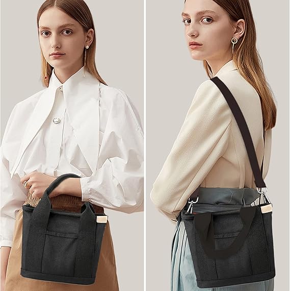 Multi-Pocket Tote Bag with Zipper, Canvas Handmade Handbag with Compartments, Multifunctional Satchel Bags for Women, Ladies, University, School, Work, Travel — image 5