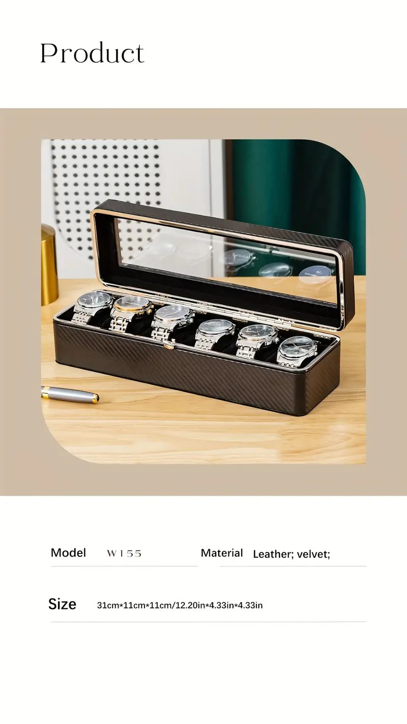 Luxury transparent-lid watch box with 6 fabric-lined compartments, portable and shockproof design, suitable for both men and women. Ideal for home, travel, or — image 6