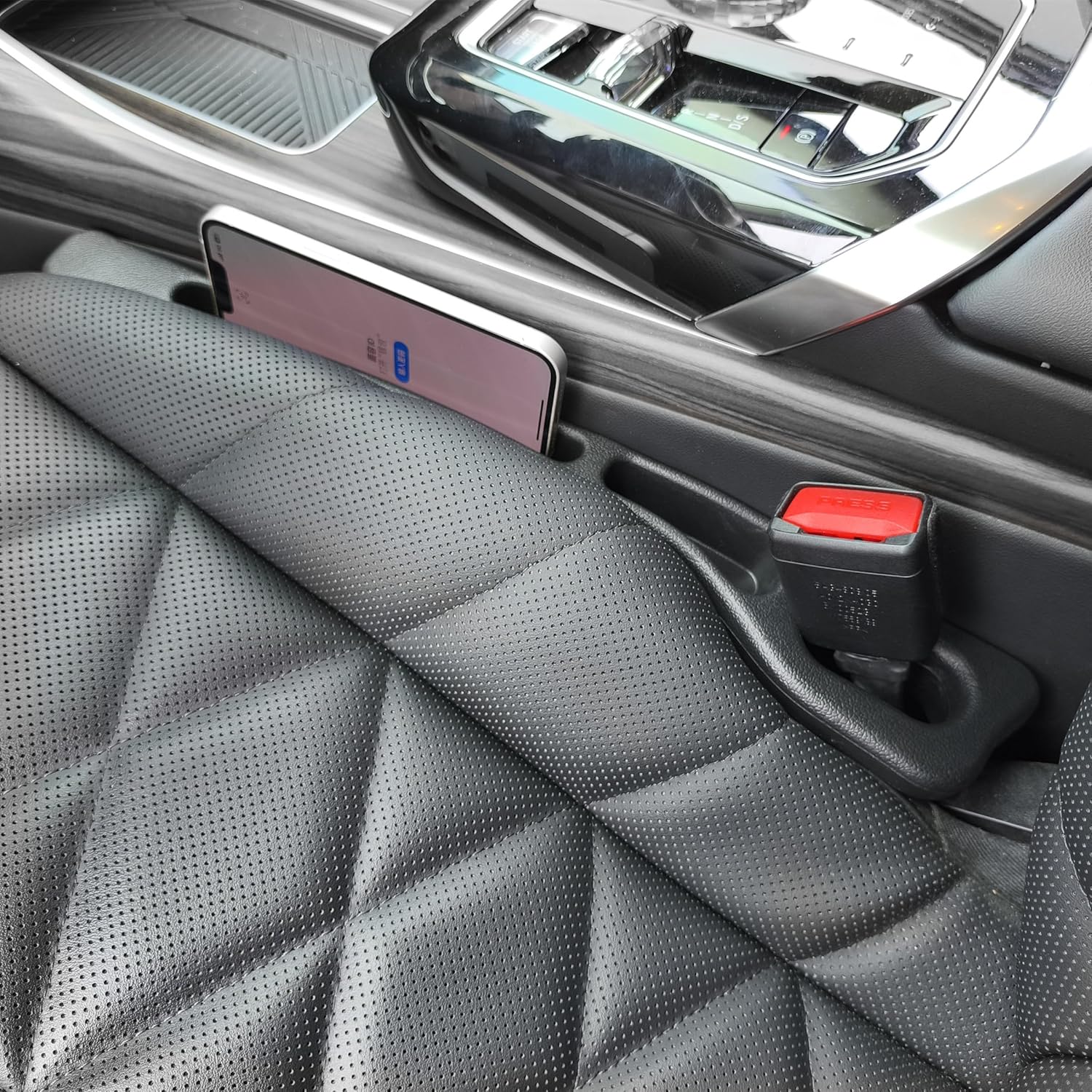 2 Pack No Drop Car Seat Gap Filler Guard, Stopper/Catcher to Fill The Gap Between Seat and Console Black Car Crevice Inbetween Blocker Plug Space Pad YMT-A03 โ image 2