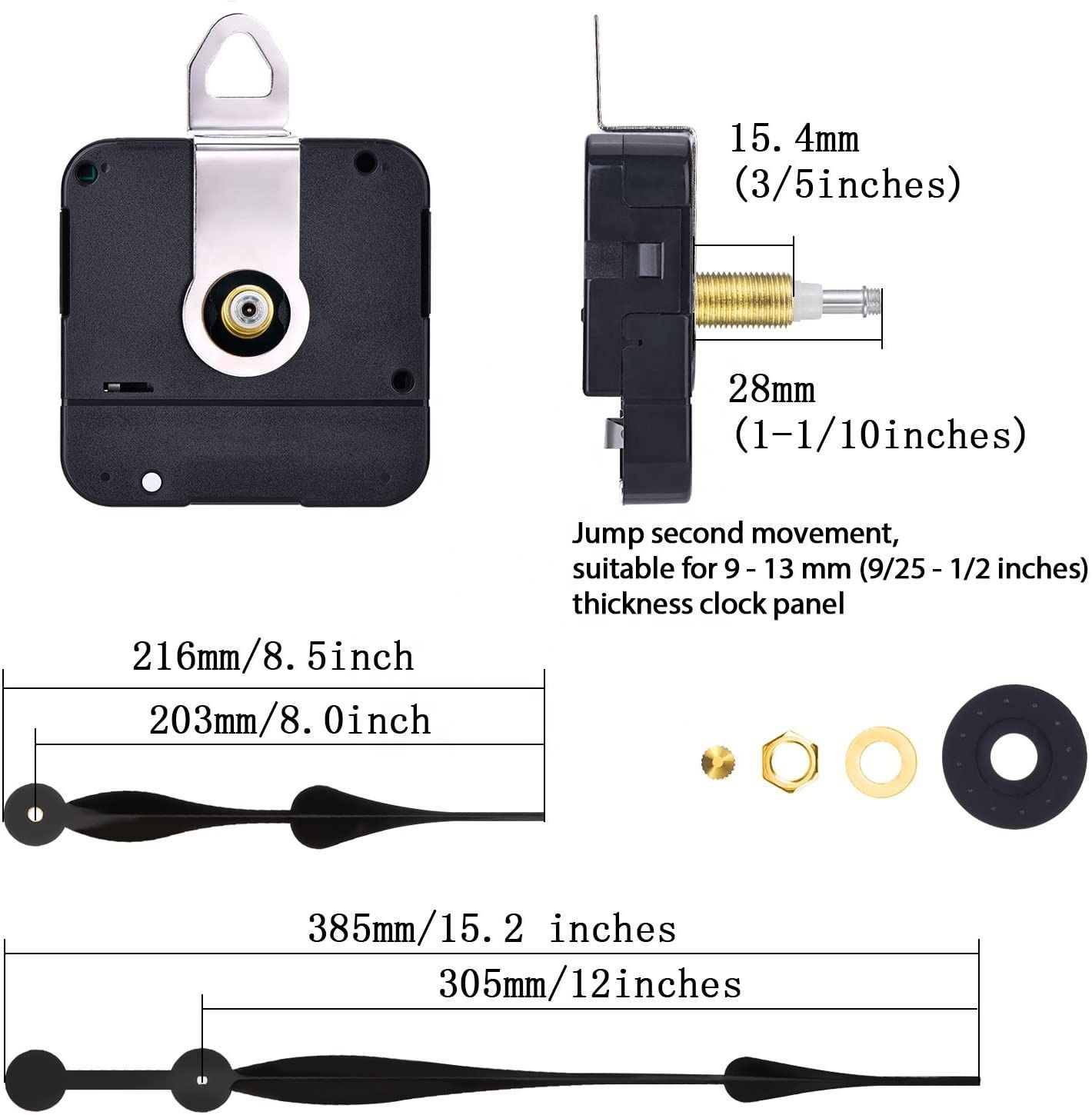 High Torque Quartz Clock Movement Clock Replacement Mechanism with Long Spade Hands for DIY Clock (Black) — image 3
