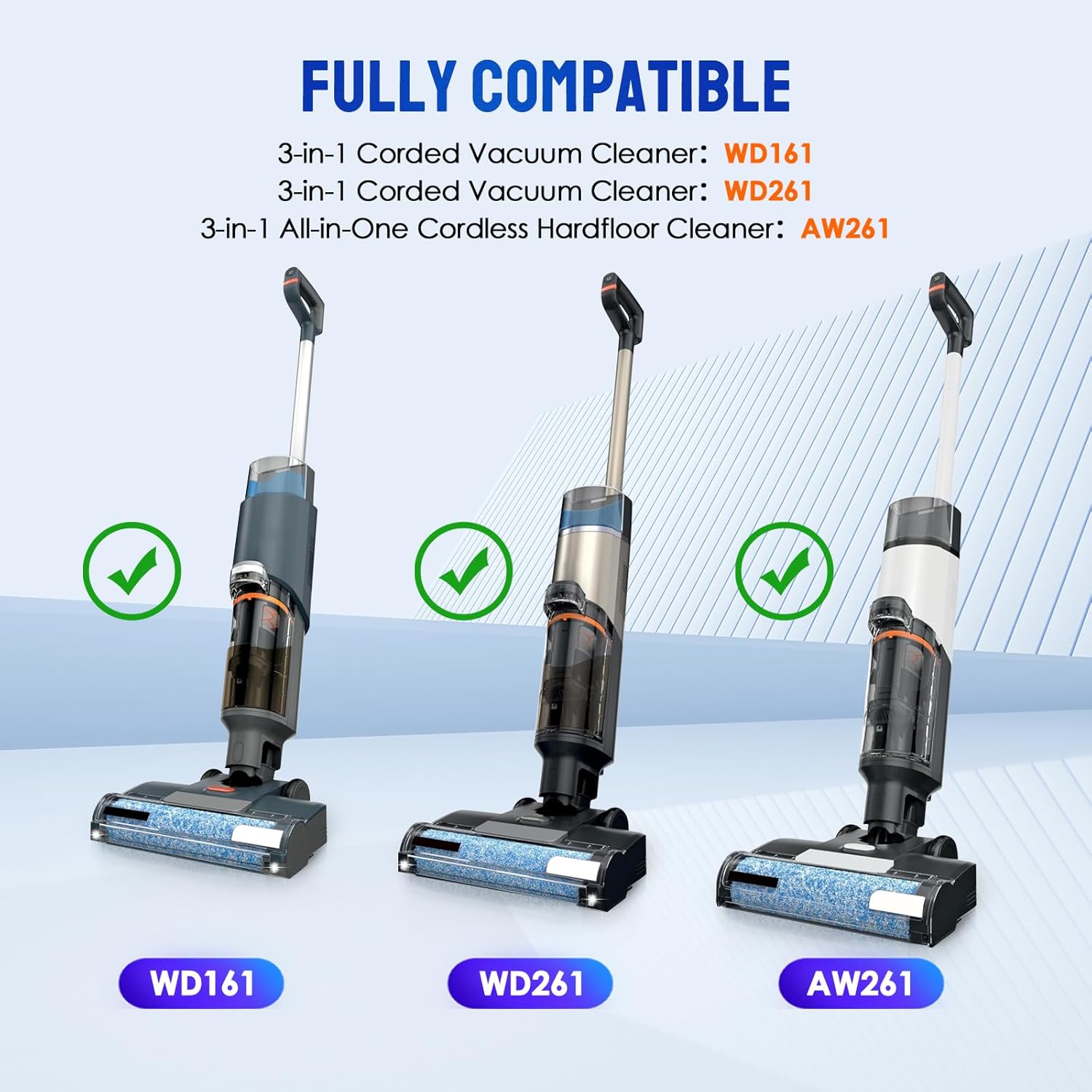 9 Pack Replacement Roller Brush and Foam Filters Kit Compatible with Shark WD161,WD261,AW261,3-in-1 Corded Vacuum Cleaner and All-in-One Cordless Hardfloor — image 2