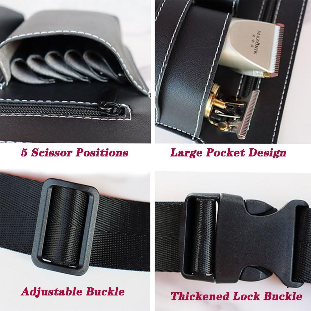 Hairdresser Scissor Bag, Salon Professional Barber PU Leather Waist Pouch Holder Case Make up Kit Barber Tool Pouch Hair โ image 2