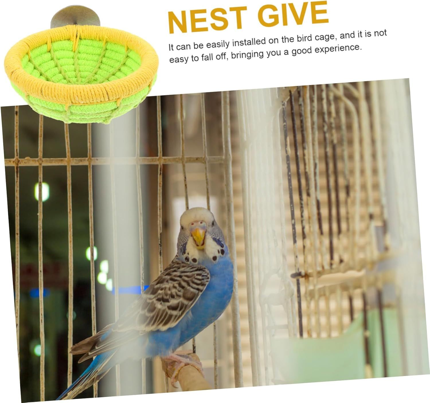 Handmade cotton rope bird breeding nest hatching house parrot nest cage buji parrot long tailed parrot canary love bird (yellow) โ image 3