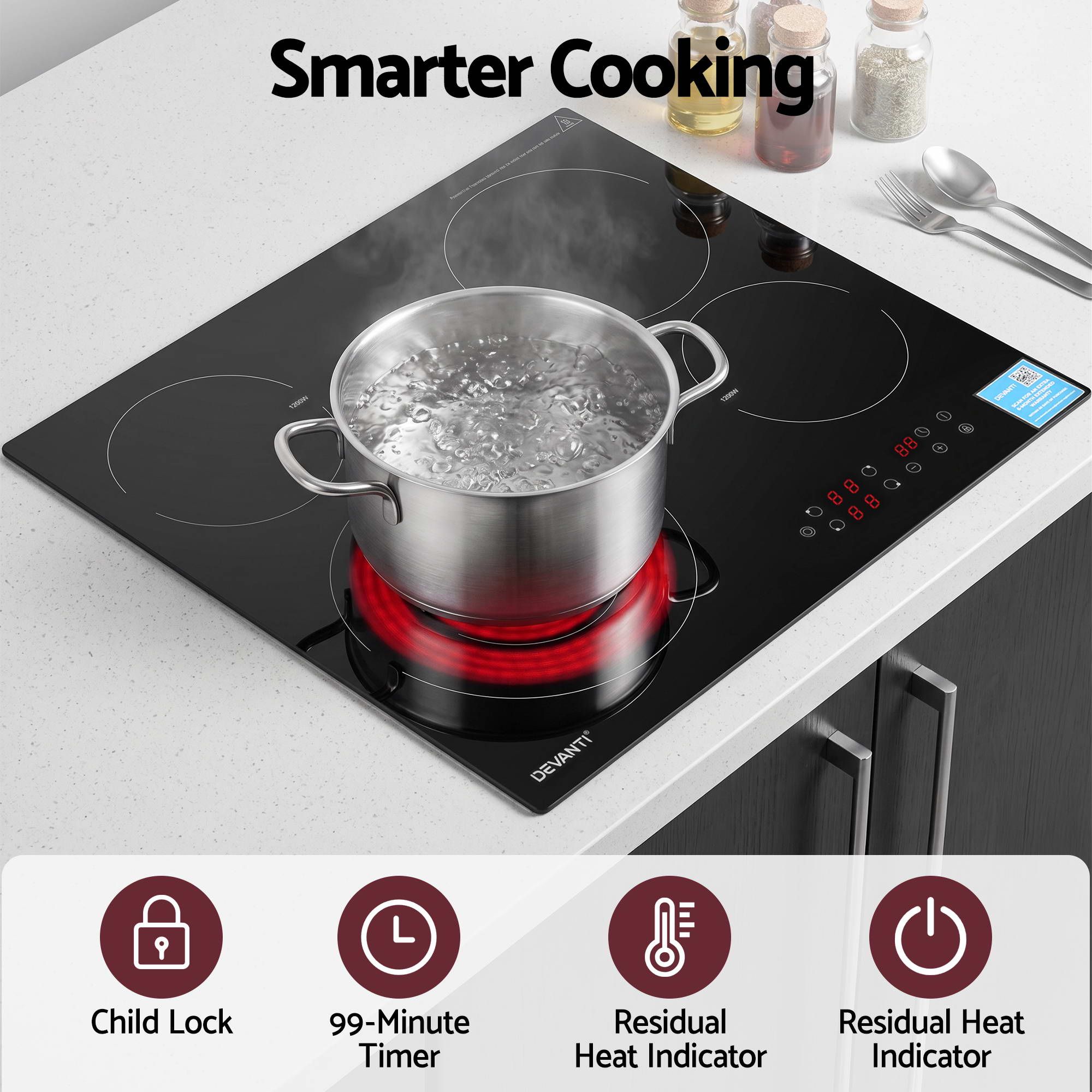 Devanti Ceramic Cooktop 5 Cooking Zone 4 Electric Hobs Touch Control 7600W Black — image 5